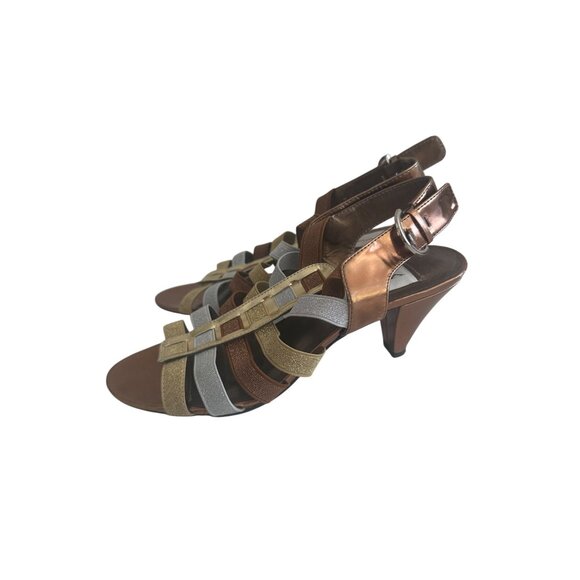 AJ VALENCI Multicolor Metallic Heels Sandals Size 8.5 - Picture 7 of 8